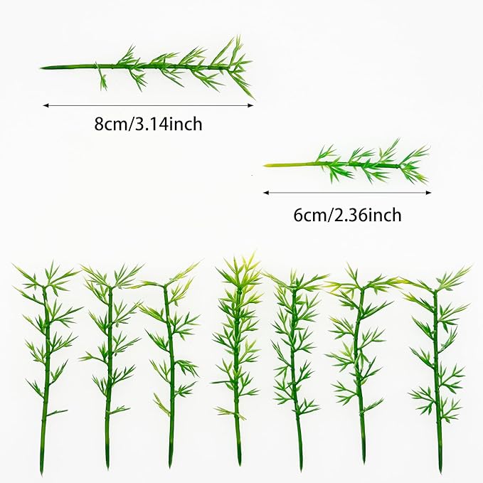 Woohome Model Miniature Bamboo Trees, Green Plastic Bamboo Trees for Building Model, Home Miniature Landscape Landform Diorama Project, 100 PCS, 2.36’’ and 3.15’’