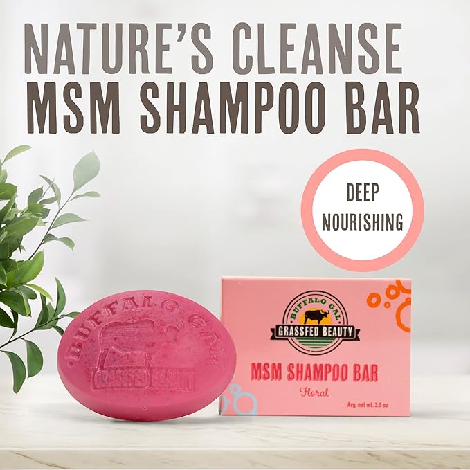 BUFFALO GAL MSM Shampoo Bar - Non-Soap, Natural, pH Balanced, Non-Stripping, Suitable for All Hair Types, Floral Scent, 4 oz