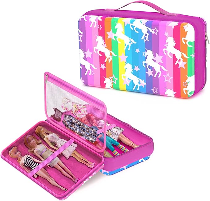 LININYHAO Carrying Case Compatible with Barbie Dolls 12-Inch,Case to Hold Dolls and Clothes, Much Pocket for Doll’s Clothes, Accessories, Fits 6 Dolls & Accessories,Bag Only(3-rainbow)
