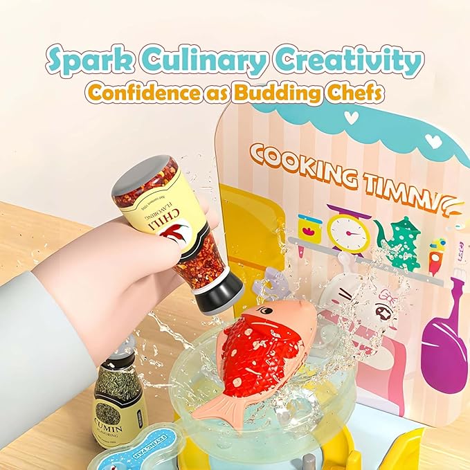 Oceenew Play Kitchen Toys, Play Cooking Stove, Play Sink Toy, Cookware Pot and Pan, Cutting Play Food Toy, Color Changing Dishes Accessories for Boys Girls