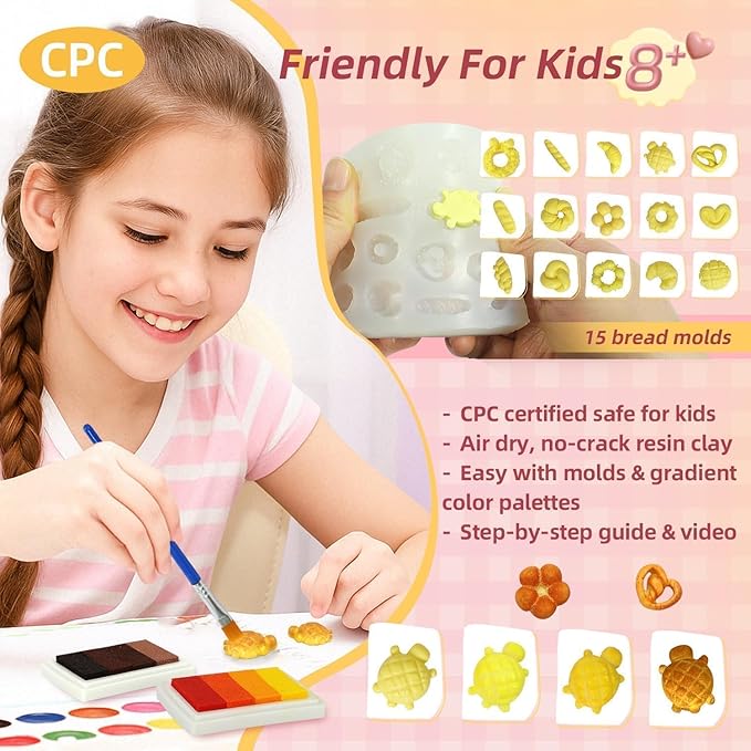 iLAND Air Dry Clay for Kids Teen Craft for Girls 8-12 Arts and Crafts for Kids Activities Modeling Clay Kit of Miniature Food DIY Crafting Birthday Gifts for Girl Ages 9 10 11 Christmas Ideas Creative