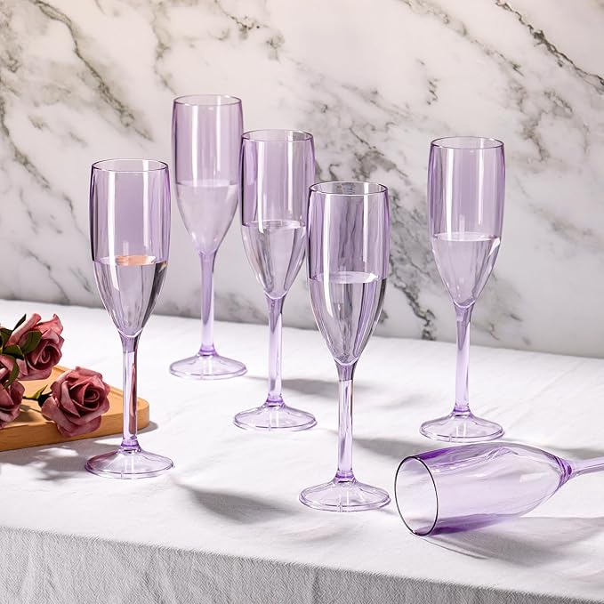XUWAIDSGN 10 Pcs Reusable Champagne Flutes Plastic Wine Glasses Bulk Vintage Champagne Flutes Mimosa Bar Glasses Stemmed Drinking Cups 5.4OZ for Christmas Birthday Wedding Bride