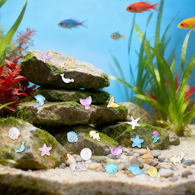 BuQiuRen 240pcs Mini Ocean Resin Animals, Tiny Sea Animal Figurines to Hide Miniature Plastic Fish Aquarium Decorations for DIY Crafts Fish Tank Potted Micro Fairy Garden Dollhouse