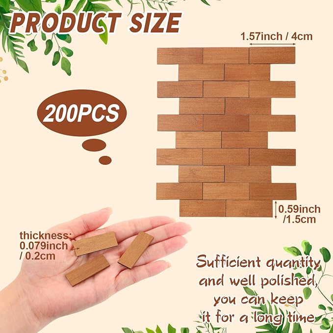 Sintuff 200 Pcs Miniature Dollhouse Flooring Mini Wooden Dollhouse Floor Boards 1 12 Scale Doll House Accessories Geometric Bamboo Doll House Furniture Wood Floor Board for Model Decor(Pale Brown)