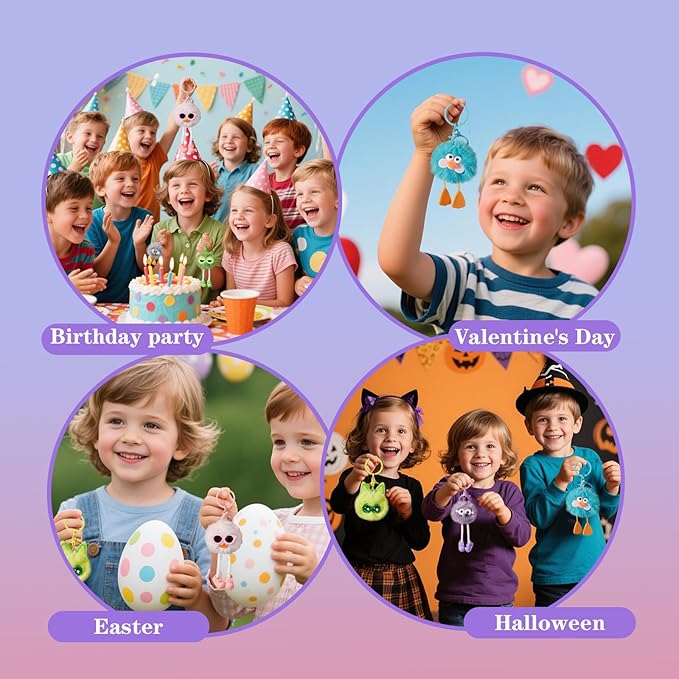 12 PCs Kids Keychains - Keychain Cute for Birthday Goodie Bags Keychain Valentines Day Gifts for Kids Classroom Party Favors Pinata Toys Keyrings Classroom Prizes Elementary Child Bulk Items