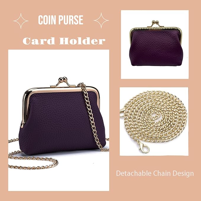 Cute Small Coin Purse & Credit Card Holder for Women Fashion Crossbody Chain Wallet Leather Coin Pouch Change Purse for Cash Key (Purple)
