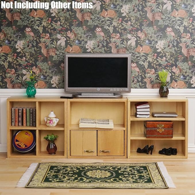 Odoria Dollhouse Bookcase Cabinet Miniature: 1/12 Scale Storage Shelves for Modern Living Room Office - Mini Sideboard Wooden Furniture Natural- Tiny Wall Cube Open Rack Stackable