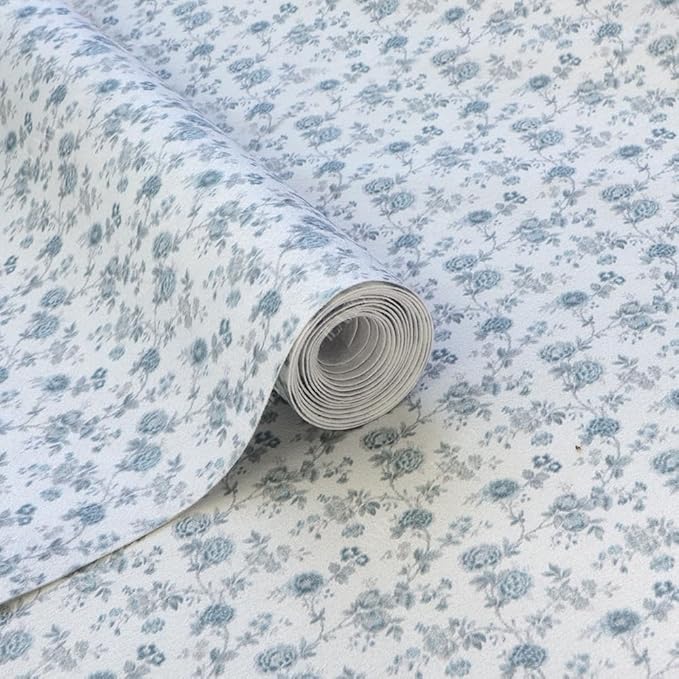 iLAND Originality Dollhouse Wallpaper 39 * 15.7 inch, Dollhouse Accessories on 1:12 Scale or 1:6 Scale (Blue Rose)