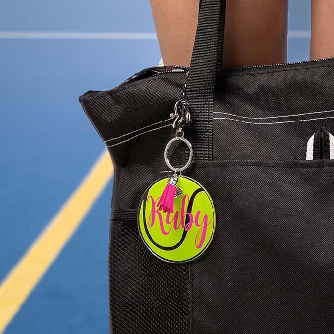 ipetlive Custom Tennis Keychain With Tassel Acrylic 2 pcs Tennis Ball Keychain Tennis Gifts For Men Women