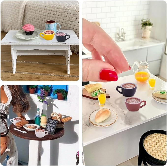 Cheriswelry 24Pcs Mini Coffee Cups Resin Coffee Mug Miniature Ornaments Dollhouse Kitchen Set Simulated Food Drink Lovely Tableware Dollhouse Accessory 26x20mm for Play Party Desktop Decoration