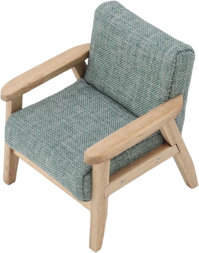 Dollhouse Furniture, Doll House Miniature Sofa Hand Painted Single Lifelike Modeling Decoration for 1 : 12 Doll House (Grey Green)
