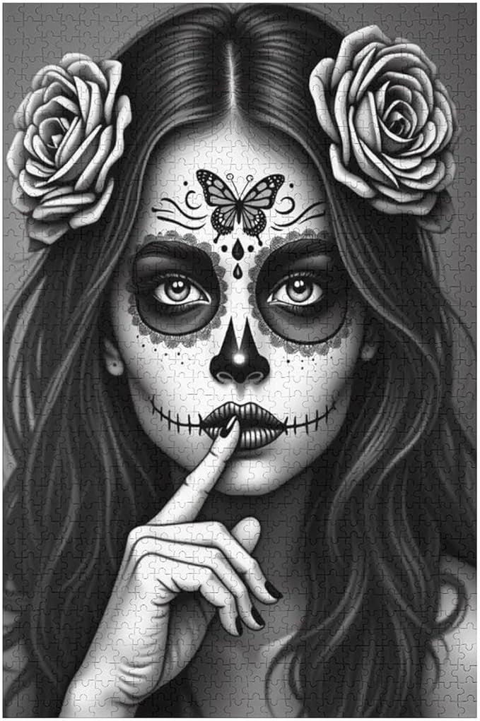 Jigsaw Puzzles for Adults 1000 Piece - Gorgeous Sugar Skull Lady Day of The Dead Wooden Puzzle,Educational Games，Challenge Puzzles Puzzle Games,Stress Relief Games,Funny Puzzles