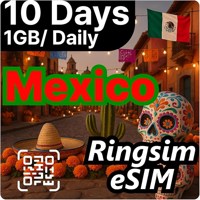 [eSIM] Mexico eSIM | 10DAYS 1GB/Daily | 5G, 4G/LTE, Tethering, Hotspot | eSIM with Instant Activation in 10 Minutes | Cancun, Mexico City, Los Cabos | Travel eSIM by Ringsim