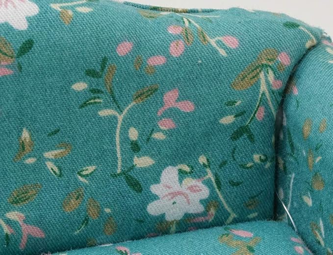 Dollhouse Miniature Sofa, Mahogany with Turquoise Floral Fabric