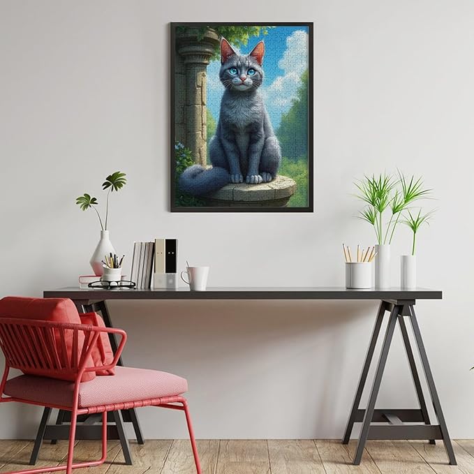 Jigsaw Puzzles for Adults 500 Piece - Cute Russian Blue Cat Animal Themed Wooden Puzzle,Puzzle Games,Stress Relief Games,Funny Puzzles，Unique Gifts for Wall Art，Family Puzzles，Educational Games