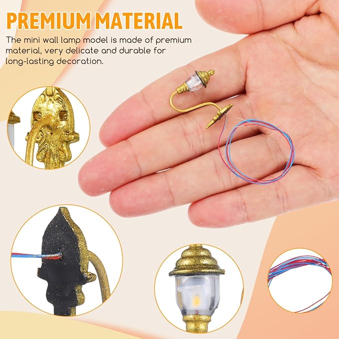 DOITOOOL 4 Pcs Dollhouse Wall Lights, Mini Vintage Doll House Lights Dollhouse Wall Sconces 1:87 Scale Miniature Lamps Models for DIY Micro Landscape Sand Table Ornaments, Golden