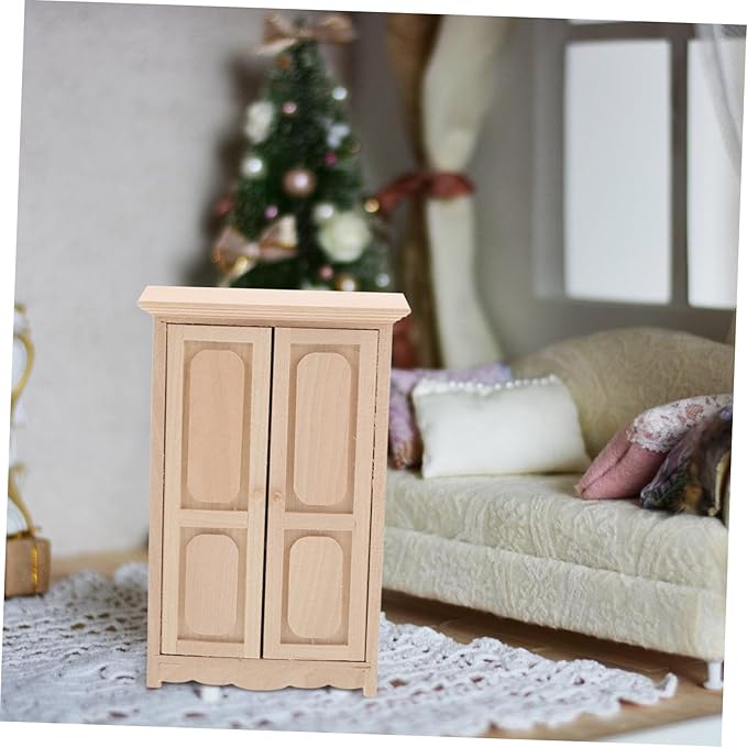Dollhouse Miniature Wooden Cabinet Elegant Storage Shelves for Collectible Display and Dollhouse Decoration for Miniature Scenes and Home Decor