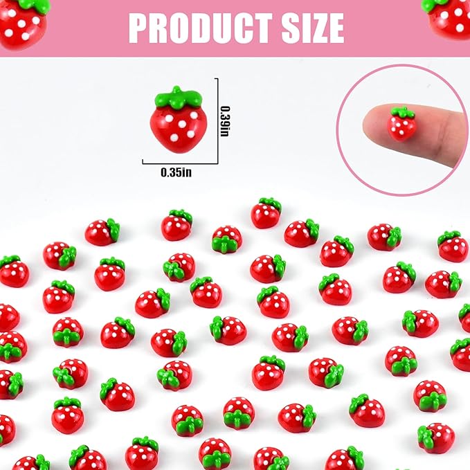 60 Pieces Tiny Strawberry for Dollhouse Miniatures Resin Food for Crafts Mini Strawberry for Dollhouse Mini Kitchen Micro Landscaping Decoration