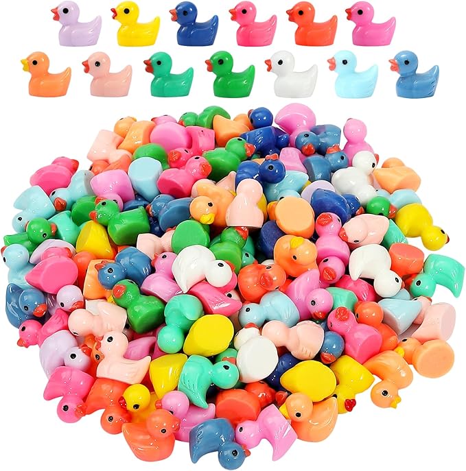 GADIEDIE130Pcs Multicolor Mini Resin Ducks,Miniature Duck Figures Landscape Decorations for Home Hide Prank Game Dollhouse Decor,Garden Aquarium Potted Ornament,School Handmade
