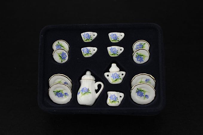 Dollhouse Decoration Accessories, 1:12 Dollhouse Miniature Scene Model 15 PCS Porcelain Teacup and Saucer Set Pretend Play Toy (G, 15 Pcs)