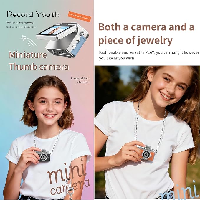 Pyxfeiiu Mini Keychain Camera,1080p Video Mini Digital Camera,Retro Flip Screen Small Bodycam,with Adapter and 32GB Card (Expandable to 128GB),USB Charging Long Battery Life for Kid,Travel,Vlog