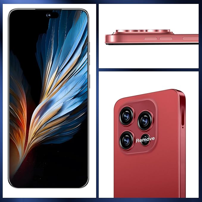 OEJBK 16PROMA X Smartphone New Upgrade 16GB+512GB/6.99" Display 68+108MP Zoom Camera,Tempered Glass Finish, 7000mAh Android 14 Smartphone (Wine Red)