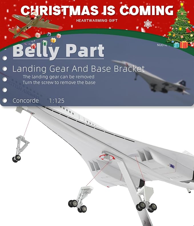 1:125 Concorde Airplane Pre-Build Diecast Aircraft Model Kit - Simulation Display for Collection or Gift (British Airways)