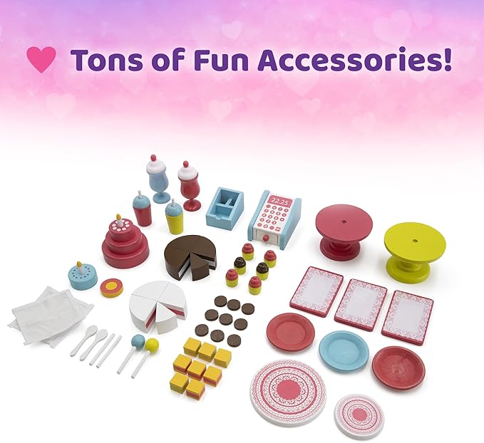 Playtime by Eimmie 18 Inch Doll Furniture Bakery Set - Wooden Playset with Baking Accessories, Fits American, Generation, My Life & Similar 14”-18” Dolls