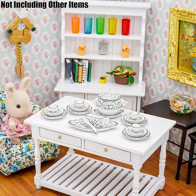 Odoria 1/12 Miniature Dish Dinnerware Set 17Pcs Dollhouse Decoration Accessories, Plum Blossom