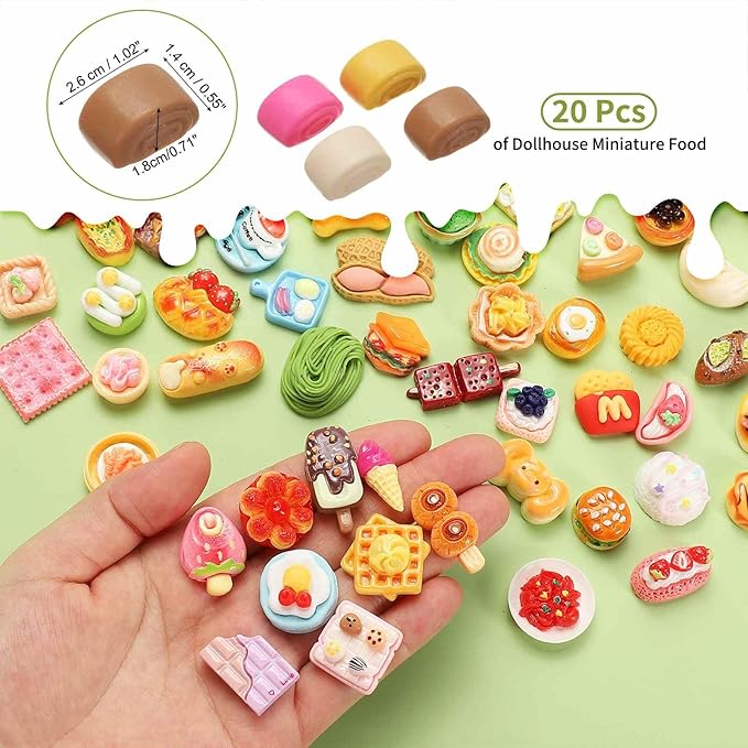 Dollhouse Miniature Food, Cute Mixed Colorful Steamed Breads Figures Toys Mini Resin Foods Trinkets for Pretend Play Kitchen Cooking Game & Doll House Decor (Mixing Colors, 20pcs)