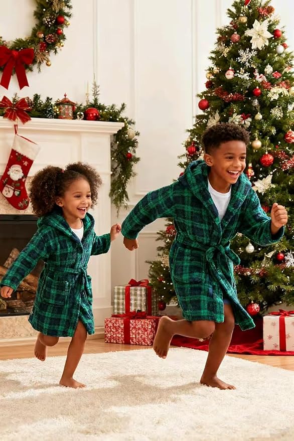 Boys Fleece Robe Hooded Toddler Soft Bathrobe Pajamas Sleepwear for Kids Girls 2-16 Years