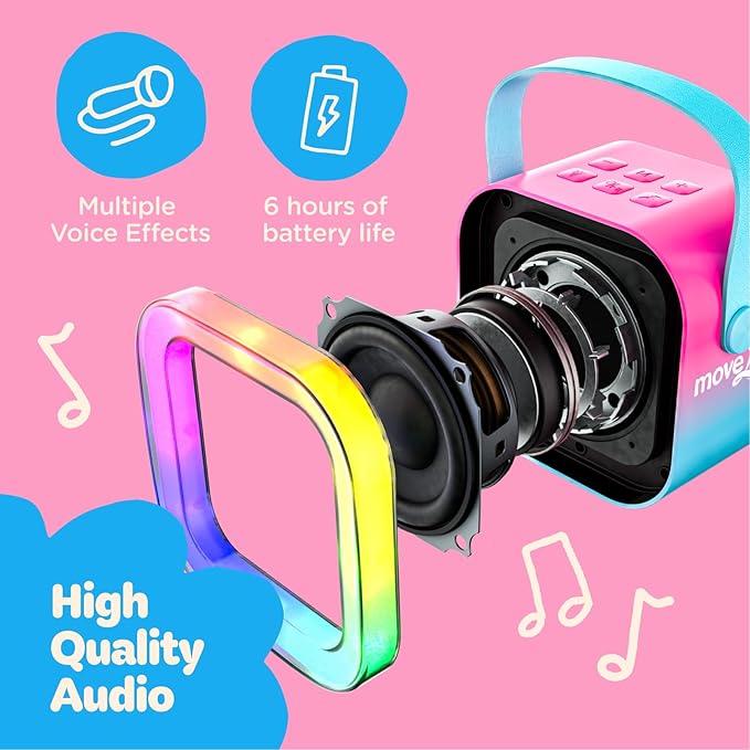 Move2Play, Mini Karaoke Machine for Kids | Built-in 20+ Songs | Bluetooth Speaker with Microphones | Voice Effects | Toddler Music Toy | Christmas Stocking Stuffer | Girls & Boys Age 2, 3, 4, 5, 6+