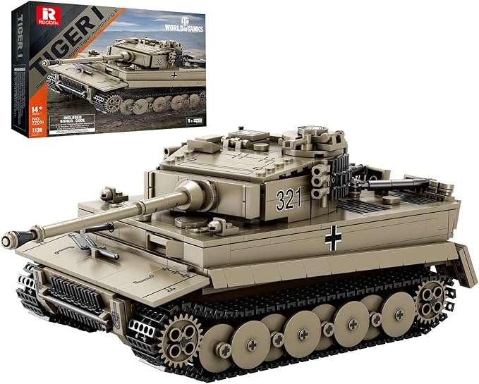 Reobrix Tiger I Tank Building Block Set for Adult,WW2 Military German Tank Model Set,World of Tanks Authorized Products 77031,Army Toys Building Kit,Ideal Gift for Boys Age 14+,1138 PCS