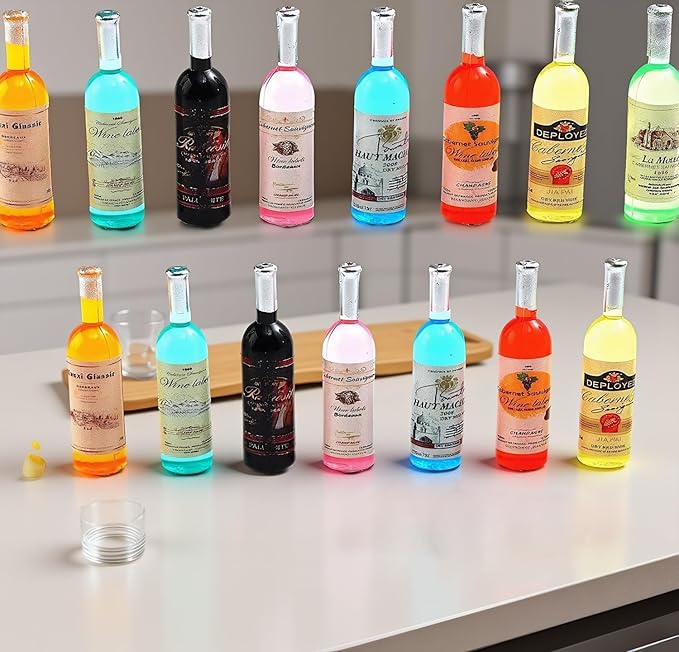 1:12 mini Alcohol Bottles Mini Food Miniature Dolls Mini House Drink Accessories for Dollhouse Miniature (15 Pcs)