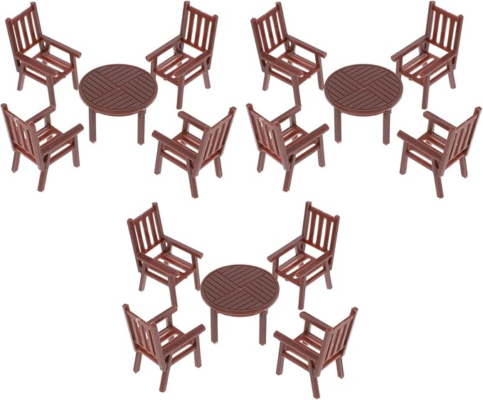 DOITOOL 4 Sets Miniature Dollhouse Furniture 1/50 Scale Mini Table and Chairs Playhouse Accessory Durable Plastic Mini Desk Chair Set for Creative Kids