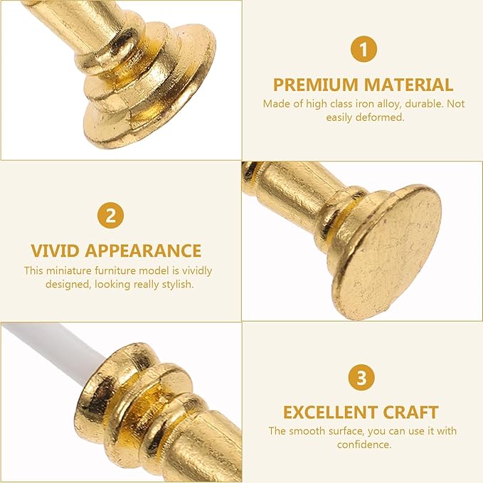 2Pcs Gold 1/12 Miniature Candle Holder Candlestick Dollhouse Accessories, DIY Micro Landscaping Decor
