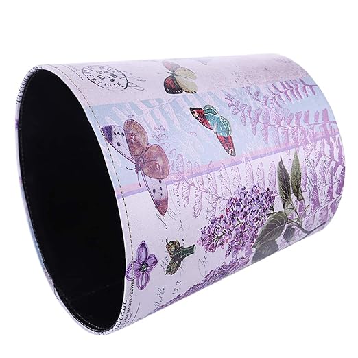 Scakbyer 10L/2.64 Gallon Trash Can Waterproof PU Leather Flowers Pattern Wastebasket Paper Basket Dustbin Garbage Bin - (Type 7)