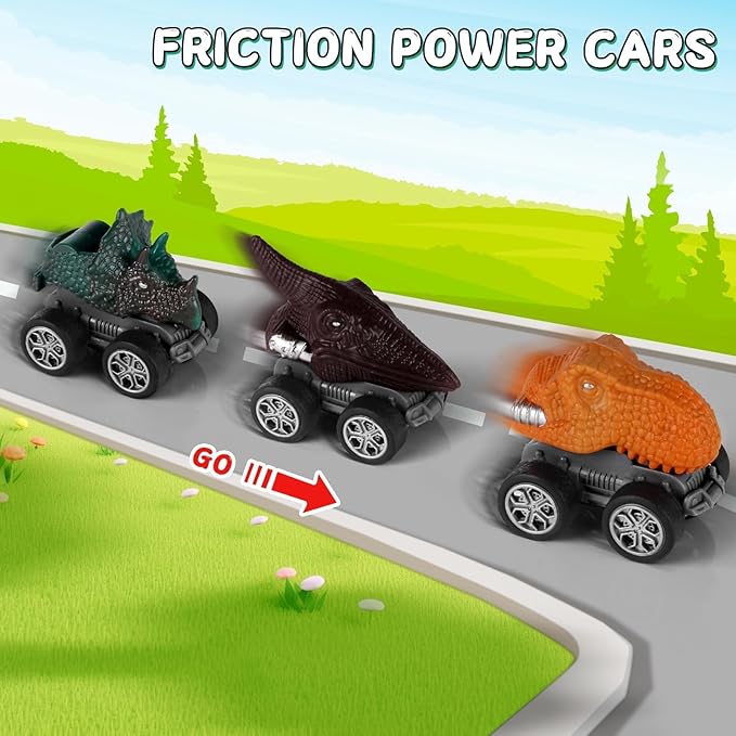 19 in 1 Dinosaur Toys for Kids 3-5 5-7, Dinosaur Truck Set for Toddlers with 3 Pull Back Cars, 8 Dino Figures, Christmas and Birthday Gifts Toy for 3 4 5 6 7 Years Old Boys and Girls