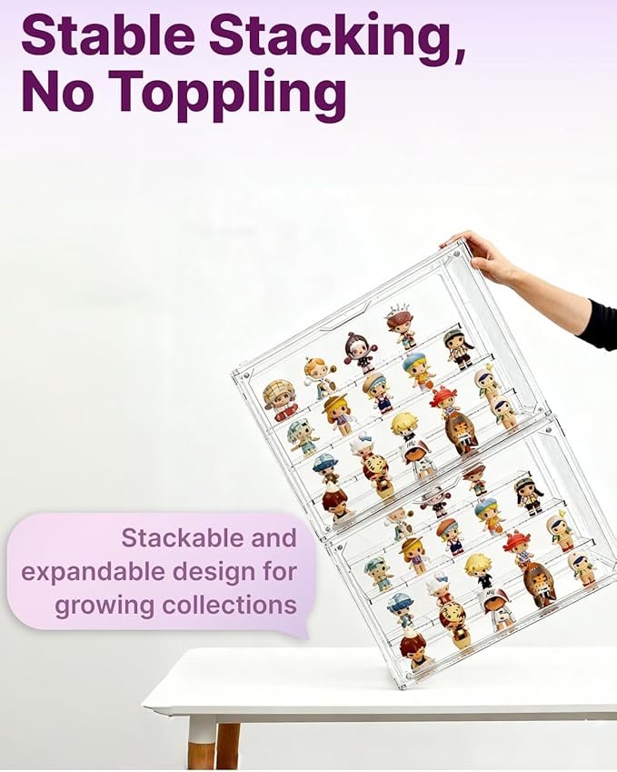 4-Tier Clear Acrylic Display Case for Funko Pop, Labubu, Disney Stitch, SKULLPANDA, Crybaby, DIMOO, Twinkle Twinkle, Sonny Angel, Tiny Tan, Barbie & Mini Collectibles, Dustproof Stackable Showcase