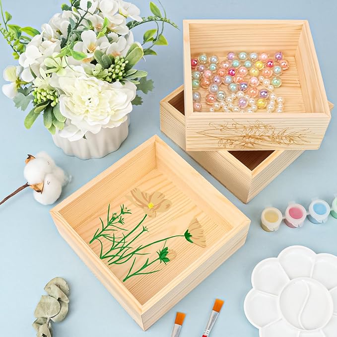 10 Pack 6 x 6 Inches Unfinished Wooden Boxes, Small Unfinished Square Wood Box Bulk, Small Wooden Box for DIY, Jewelry Storage, Home Decor, Succulent Plant Pot