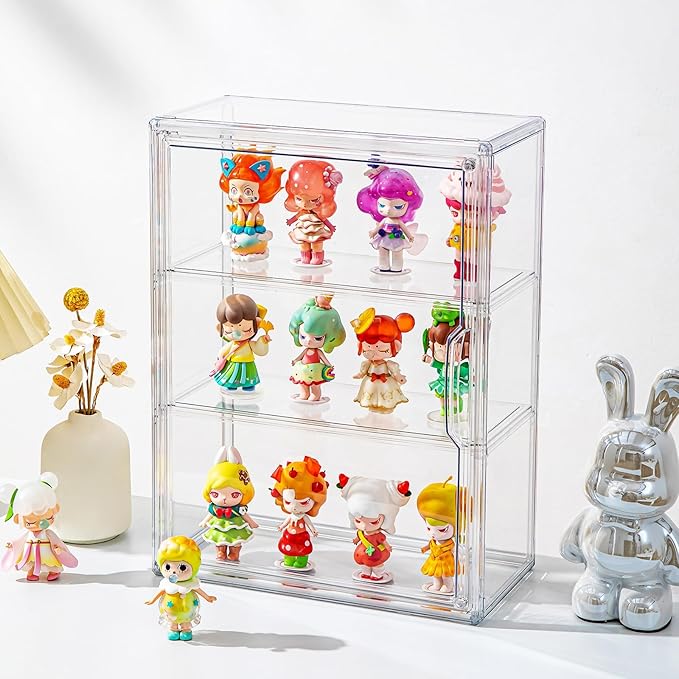 Clear Display Case for Figures with Magnetic Door, Acrylic Display Cases for Collectibles, 3Tiers Acrylic Storage Organizers Box, Desktop or Wall-Mounted Showcase for Collectibles Action Figure (1)
