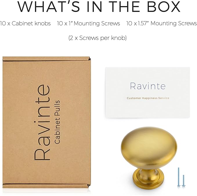 Ravinte 10 Pack Gold Round Zinc Cabinet Brass Knobs for Kitchen Bathroom Closet Dresser Cabinets