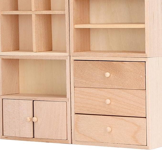4 Pcs 1/12 Doll House Cabinet Set Simple Design Practical Lifelike Miniature Wooden Dollhouse Furniture Cabinet