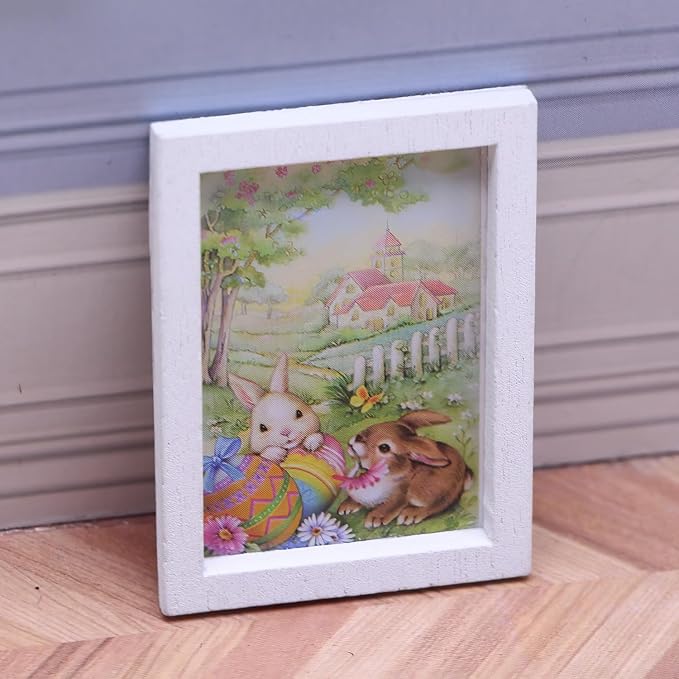 Dollhouse Miniature Picture Frames Set, 1:12 Scale Nursery Decor, Miniature Wall Art, Photo Frame Accessories (Set of 4)
