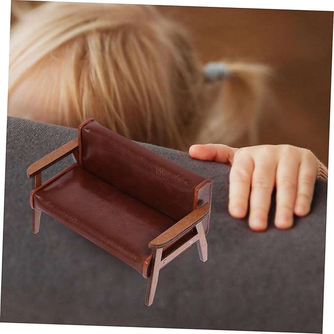 Zerodeko Mini Sofa Chair 1 12 Scale Dollhouse Furniture Pu Leather Vintage Tiny Sofa for Miniature Scene Decoration and Dollhouse Accessory