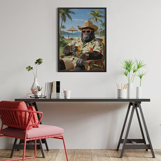 Summer Gorilla – 500 Piece Creative Jungle Wooden Jigsaw Puzzle, Energetic Summer Gorilla Artwork, Brain Exercise, Family Entertainment, Stress Relief