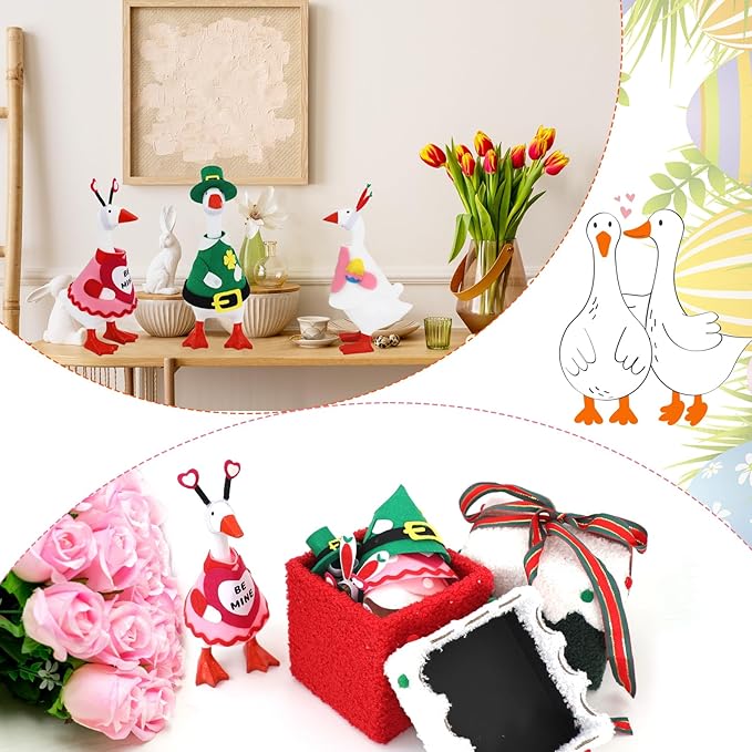 6 PCS 7 Inch Desk Goose Outfits, Valentine's Day, Easter and St. Patrick's Day Desk Goose Costumes Accessories, Spring Holiday Decor for Magnetic Desktop Goose Statues Office and Home Table