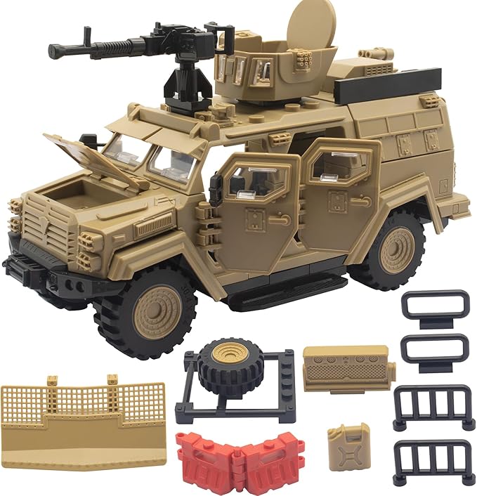 Military Vehicle Building Toy, Armored Vehicle Building Block Toy, Army Battle Brick, Military Car Model Toys for Age 6 7 8 9 10 11 12+, Accessories Compatible with Major Mini Figure (Desert Color)