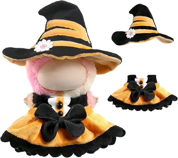 Clothes for LABUBU Doll (NO Doll), 2-Piece Sweetheart Witch Accessories for LABUBU 17cm Dolls, Premium Fashion Outfit for LABUBU Unique Dress Up - Witch Hat + Dress
