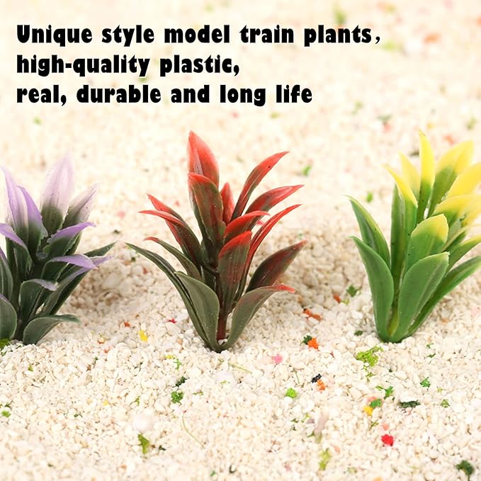 Yetaha 100PCS Mixed Model Plants, Colorful Flowering Plants, Railway Park Garden Scene Architecture Ornament Scenery, Railroad Layout Scene Decoration